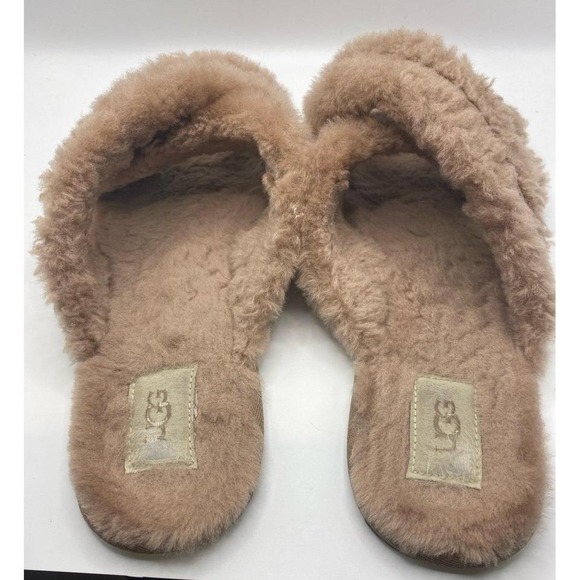 UGG Fluff Yeah Slide Sandals Tan Sheepskin Fur Comfort Women's Size 8 - Picture 4 of 6